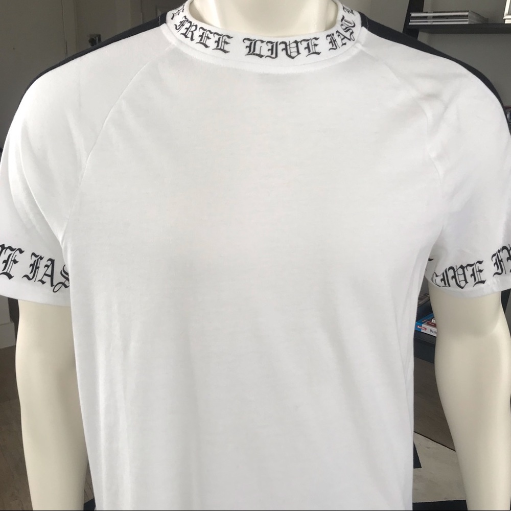 INC - white tee w/black stripe on shoulder - US M